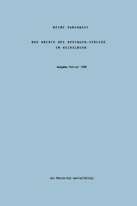 Bokomslag för "Das Archiv des Springer-Verlags in Heidelberg"