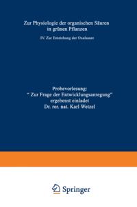 Zur Physiologie der organischen Säuren in grünen Pflanzen