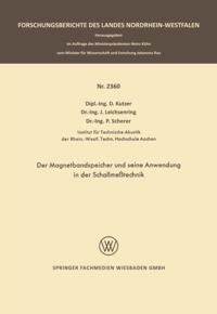 Der Magnetbandspeicher und seine Anwendung in der Schallmeßtechnik
