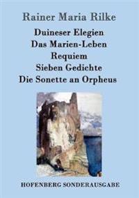 Kirjan kansi "Duineser Elegien / Das Marien-Leben / Requiem / Sieben Gedichte / Die Sonette an Orpheus"