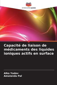 Capacité de liaison de médicaments des liquides ioniques actifs en surface