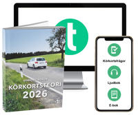 Bokomslag för Körkortsboken Körkortsteori 2026 (bok + digitalt teoripaket med körkortsfrågor, övningar, ljudbok & ebok)