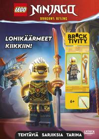 Kirjan kansi LEGO Ninjago Lohikäärmeet kiikkiin! puuhakirja lelulla