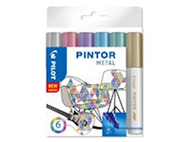 Tuotekuva 1 - Pintor - Set Metal Mix -x6- Medium - Kulta Sininen Pinkki Vihreä Violetti Hopea Pilot