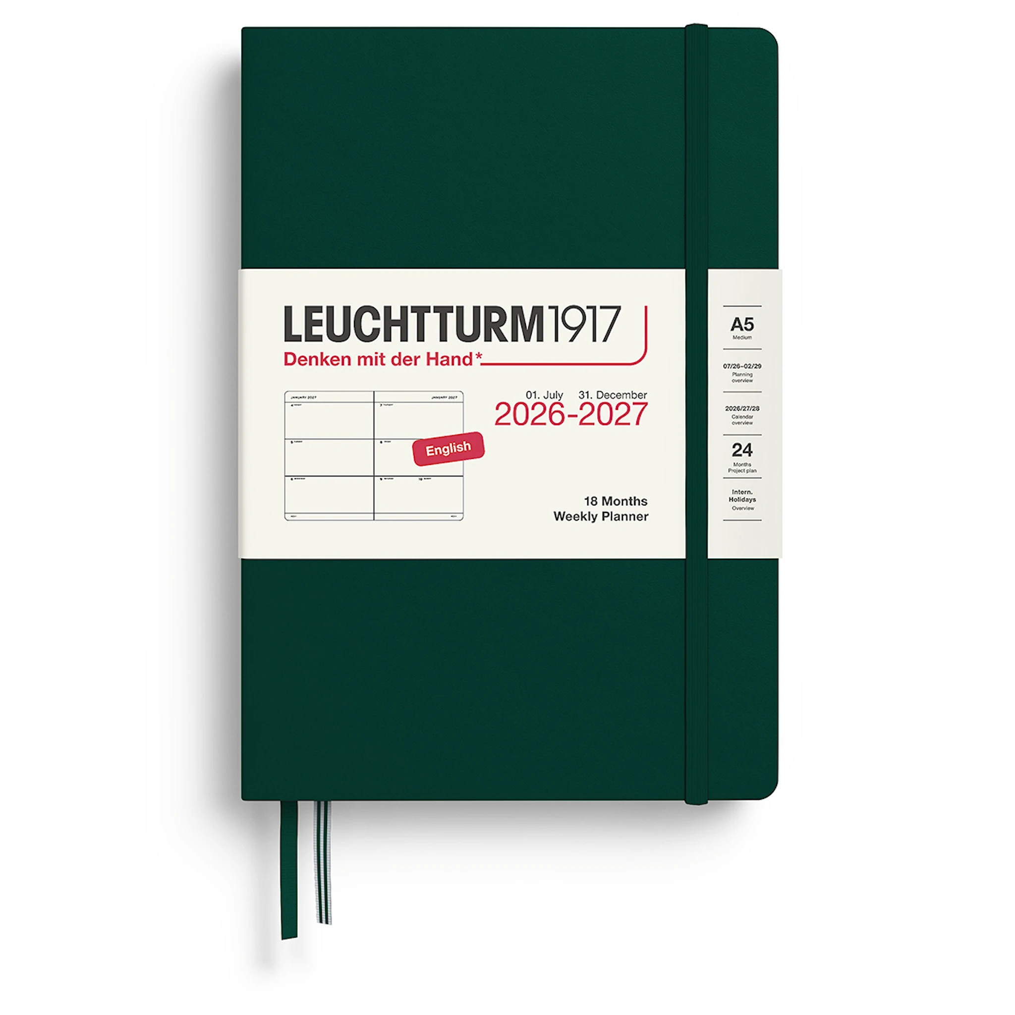 Tuotekuva ille Weekly Planner 18m 26-27 A5 Forest Green Leuchtturm1917
