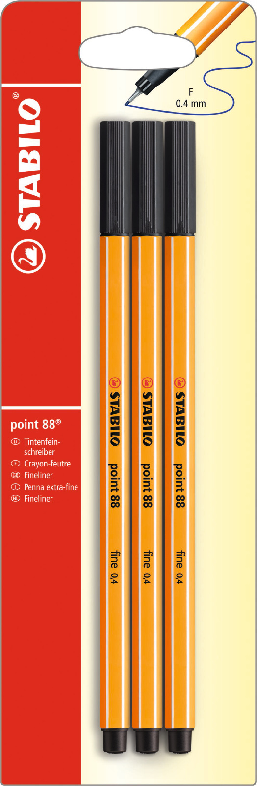 Fineliner STABILO Point 88 3-pack, musta