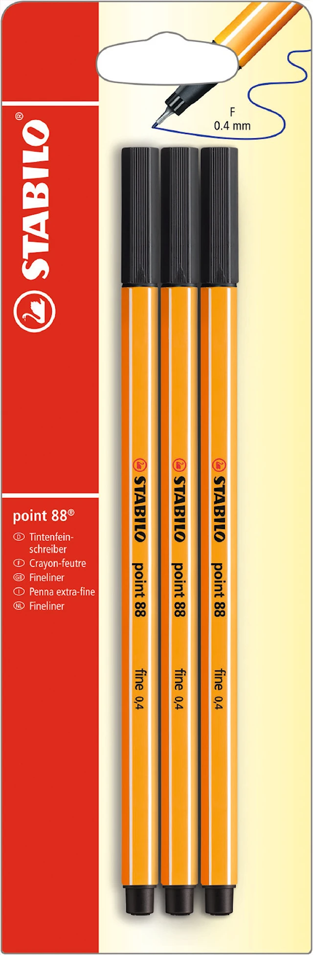 Fineliner STABILO Point 88 3-pack, musta