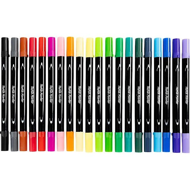 Textiltuschpennor Standardfärger spets 2,3 & 3,6 mm 20 st Creativ Company