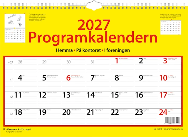 Väggkalender Programkalendern 2027 Almanacksförlaget