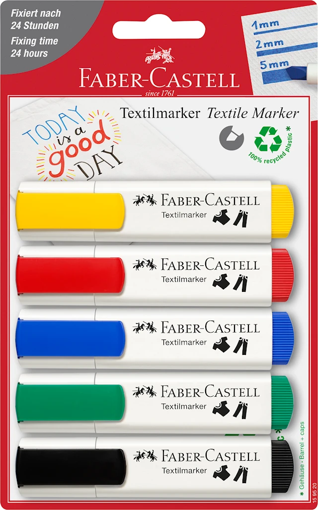 Textilpennor 5 basfärger, Faber-Castell