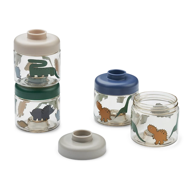 Dominique Lasten ruokasäilytys Tritan 4-Pack Dinosaurs/Mist Liewood