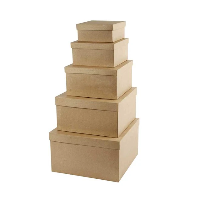 Askar fyrkantiga naturfärgade olika storlekar 5-pack