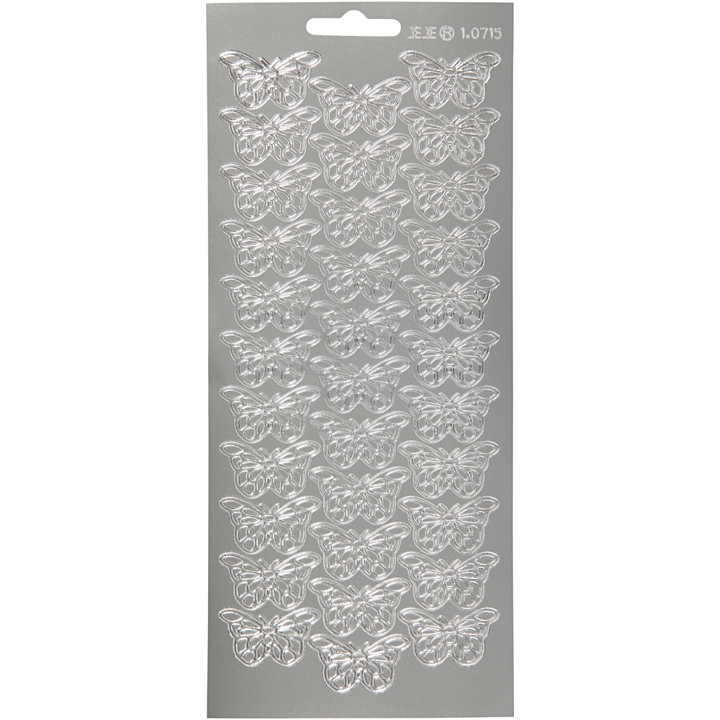 Stickers, fjärilar, ark 10x23 cm, silver, 1 ark