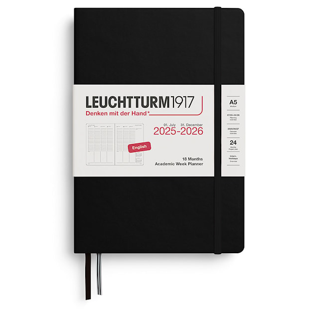 Kalenteri A5 18kk 25–26 Viikkosuunnittelija Musta Leuchtturm1917