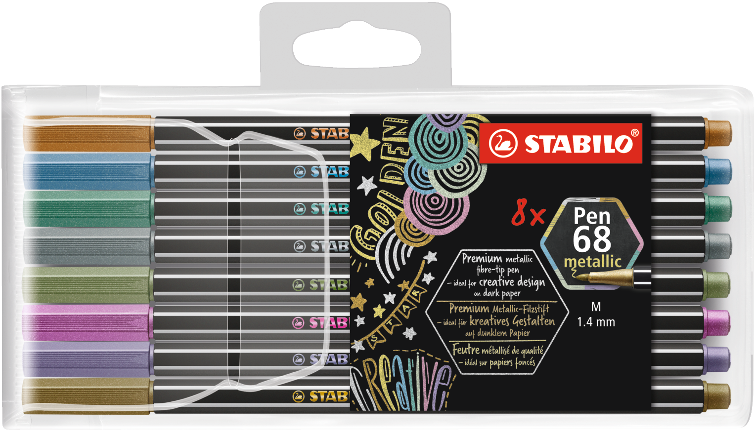 Pen 68 Fiberpenna Metallic Svart 8-pack STABILO