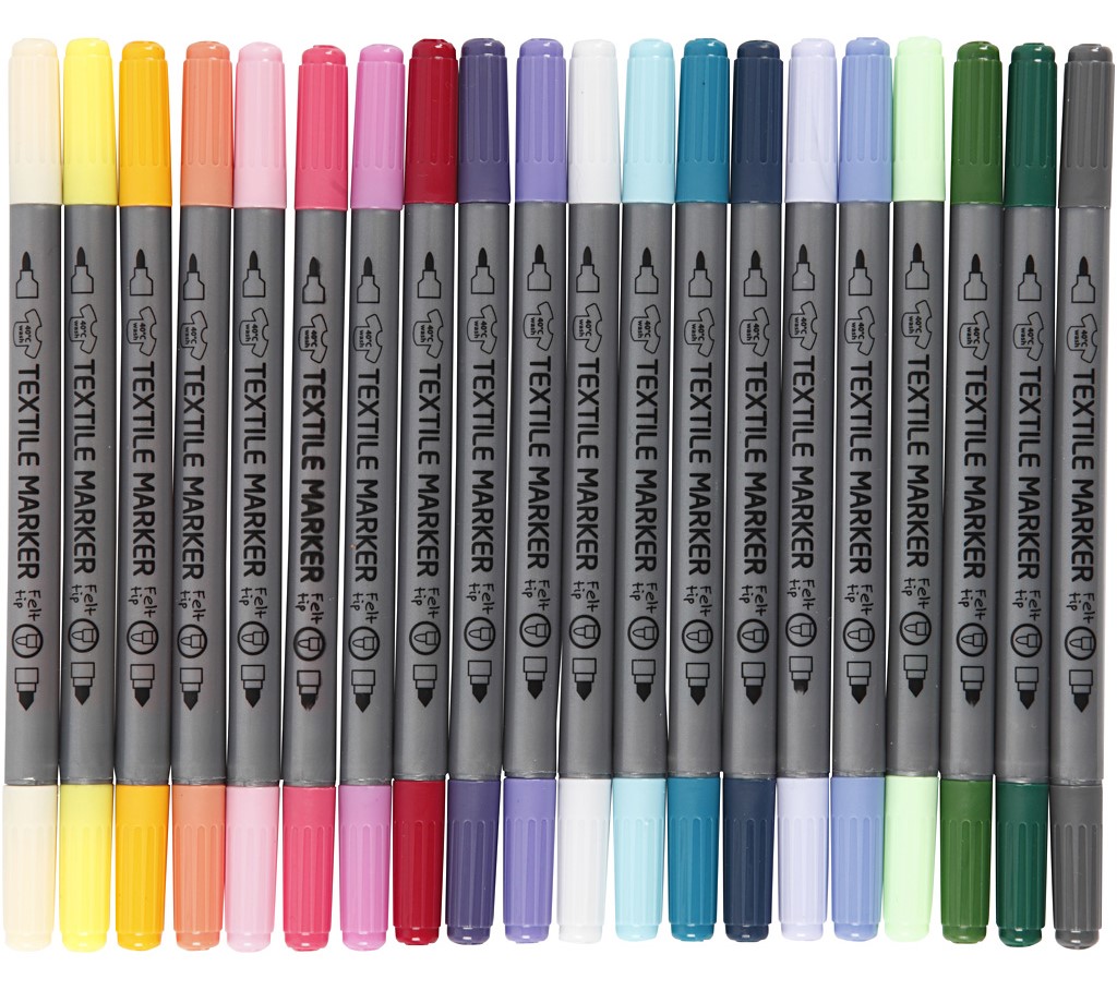 Textilpennor Dubbelspets Pasteller 2,3+3,6 mm 20 F&auml;rger
