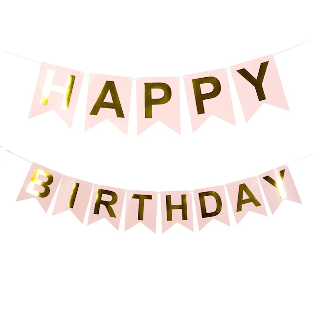 Flag Banner Happy Birthday Pink