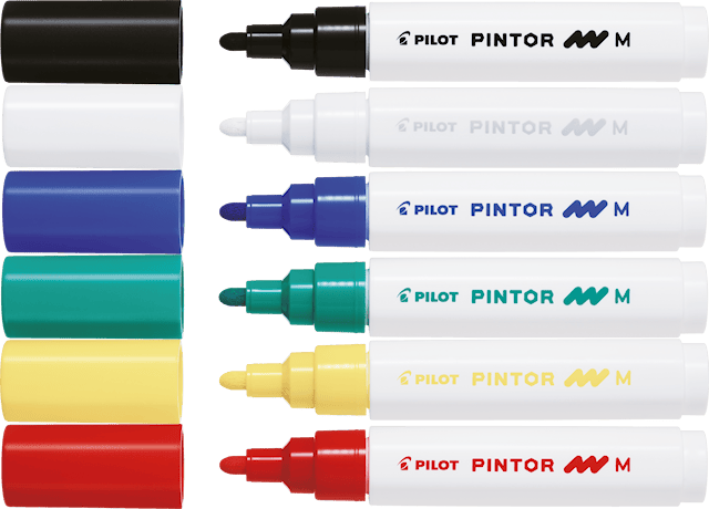 Tuotekuva 1 - Pintor - Set Regular Mix -x6- Medium - Musta Sininen Punainen Vihreä Valkoinen Pilot