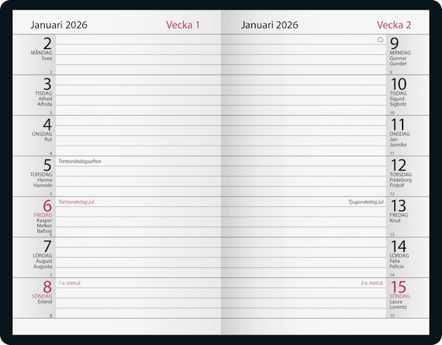 Produktbild 2 för Kalender Notes 2026 Svart Almanacksförlaget