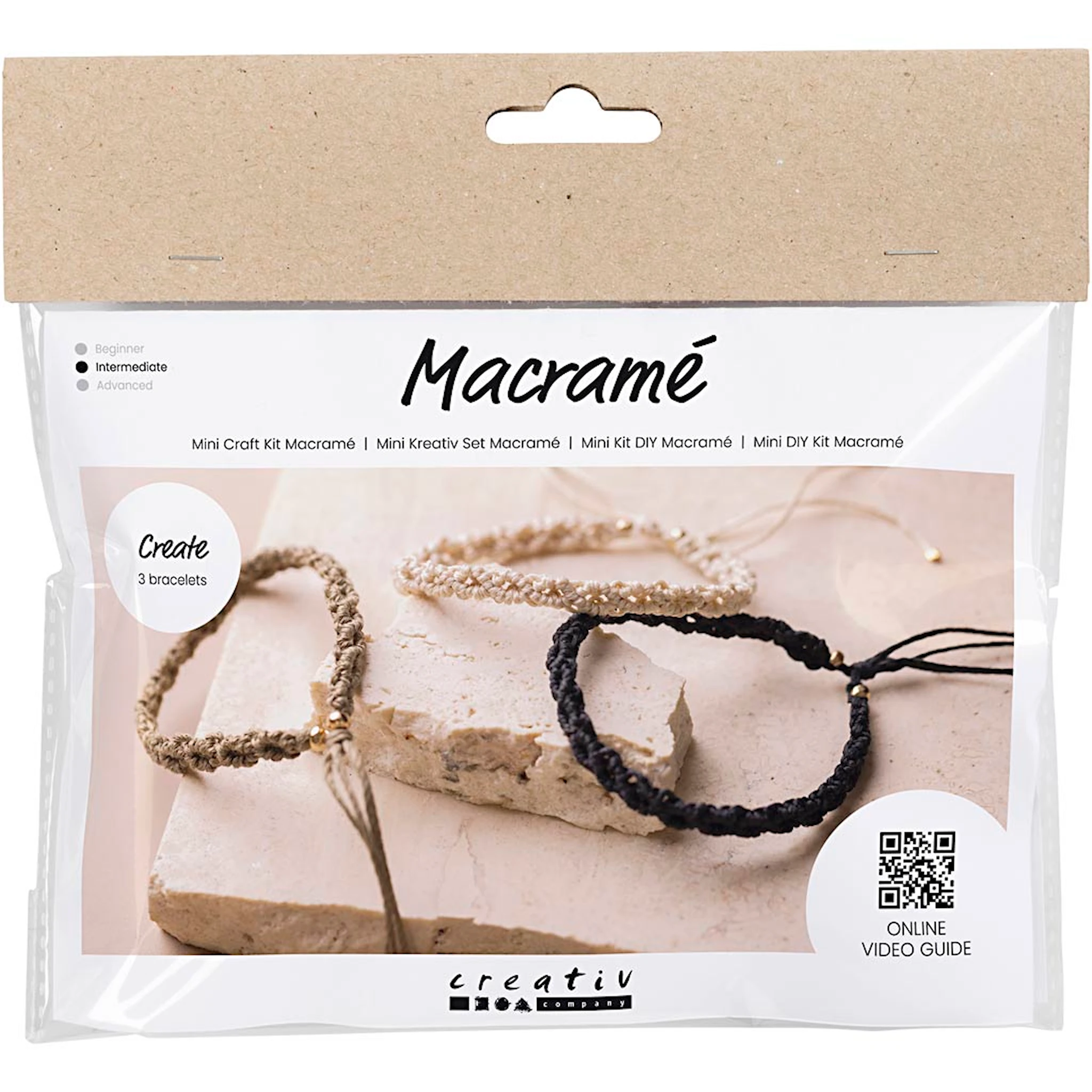 Produktbilde for Mini DIY Kit Makramè, Armbånd, svart, olivenbrun, sand, 1 pk.