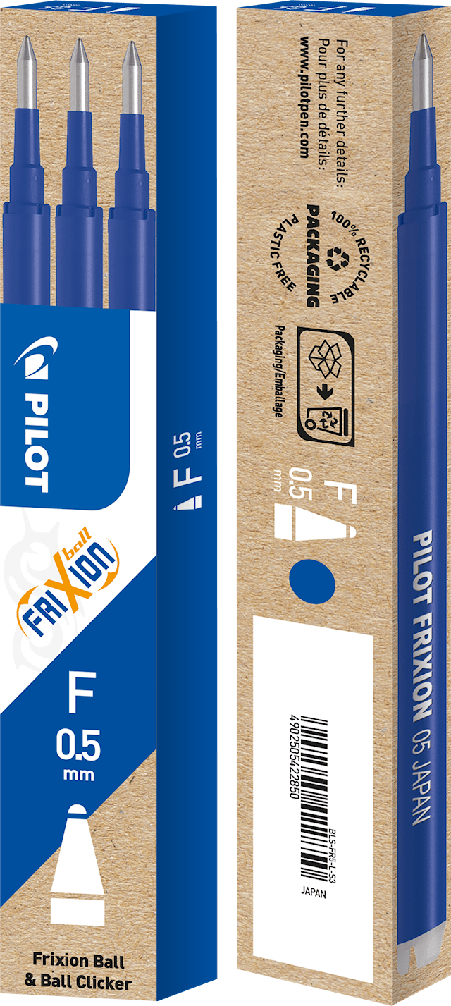 Tuotekuva 2 - Pilot Täyttöpatruuna Refill Frixion Ball Clicker 0,5 mm, sininen, 3 kpl/pakkaus