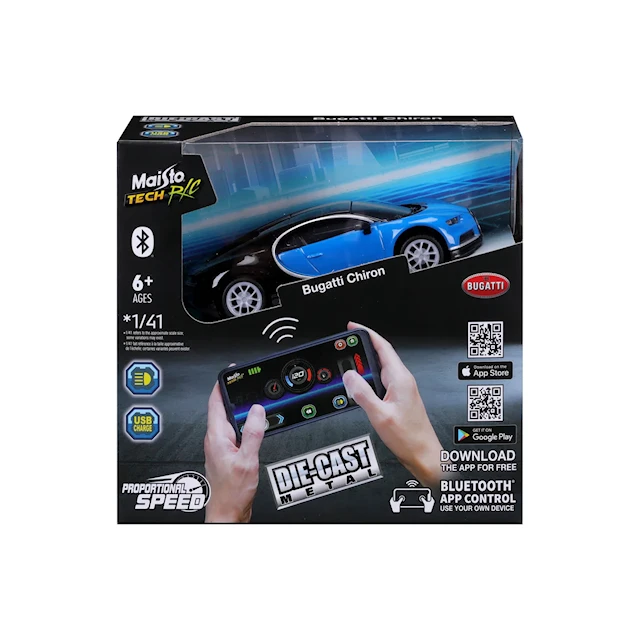 Tuotekuva 1 - Radio-Ohjattava Auto 1:41 Mini Metal Die-Cast Bluetooth RC Bugatti Chiron Window Box Maisto Tech