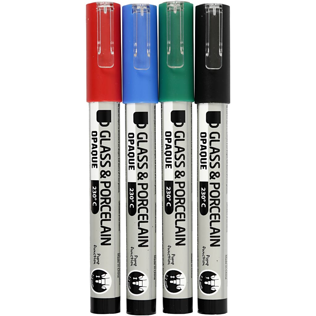 Glas- och porslinstusch Svart, Bl&aring;, Gr&ouml;n, R&ouml;d 4-pack Creative Company