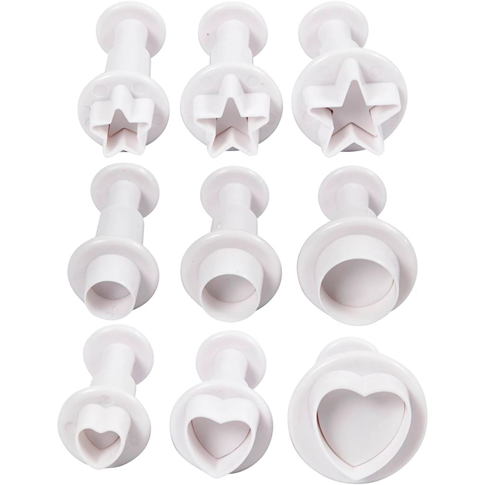 Produktbilde for Utstikkere med preg, stjerne, sirkel, hjerte, dia. 1,1-3, hvit, 9 stk./ 1 pk.