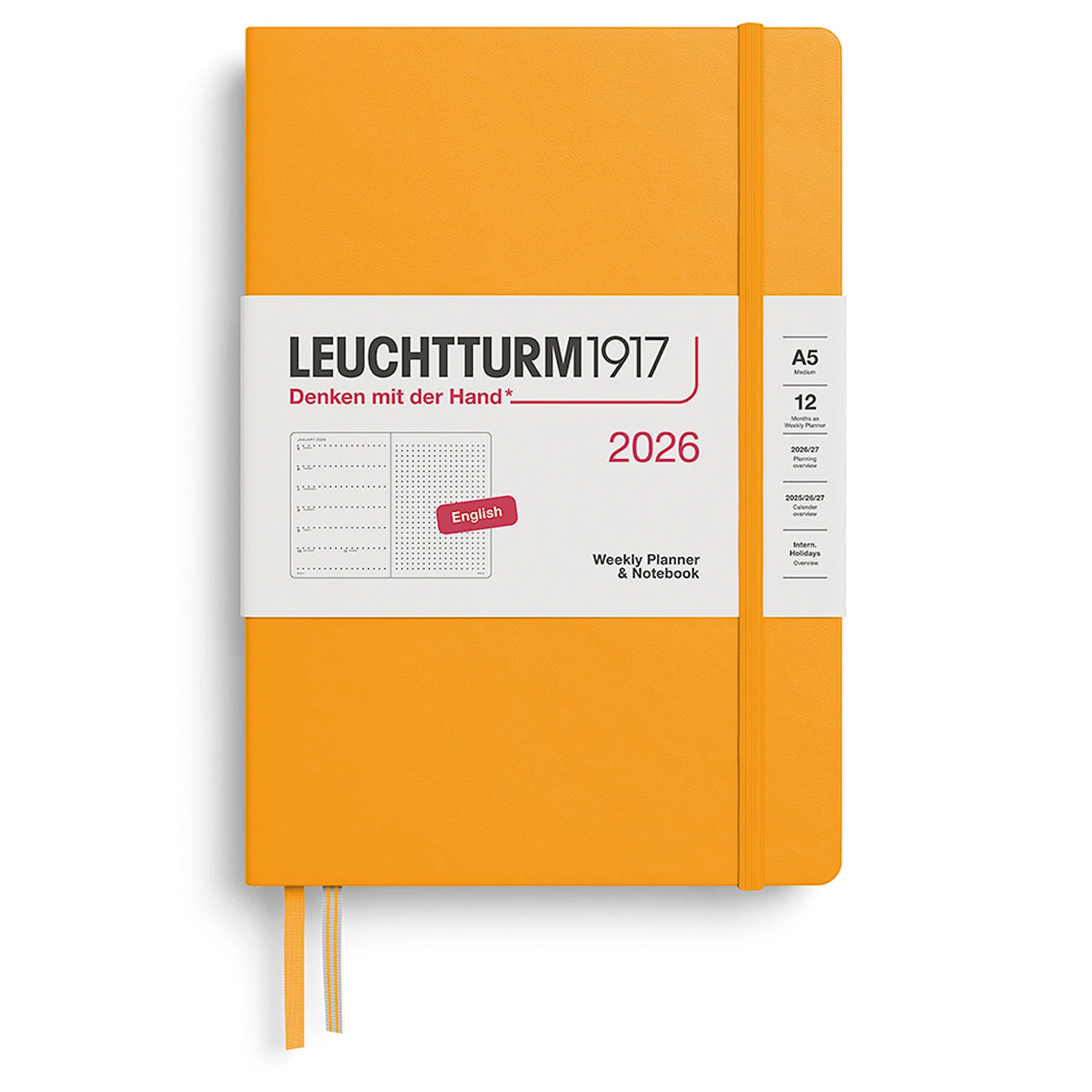 Tuotekuva ille Weekly Planner & Notebook Dotted 2026 A5 Hard Rising Sun Leuchtturm1917