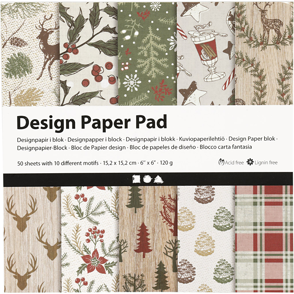 Designpapper Julmönster grön/röd 120 g 50 ark