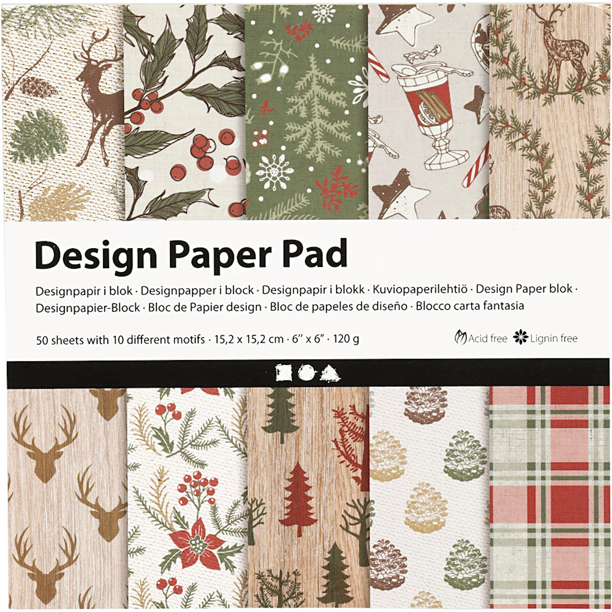 Produktbild för Designpapper Julmönster grön/röd 120 g 50 ark