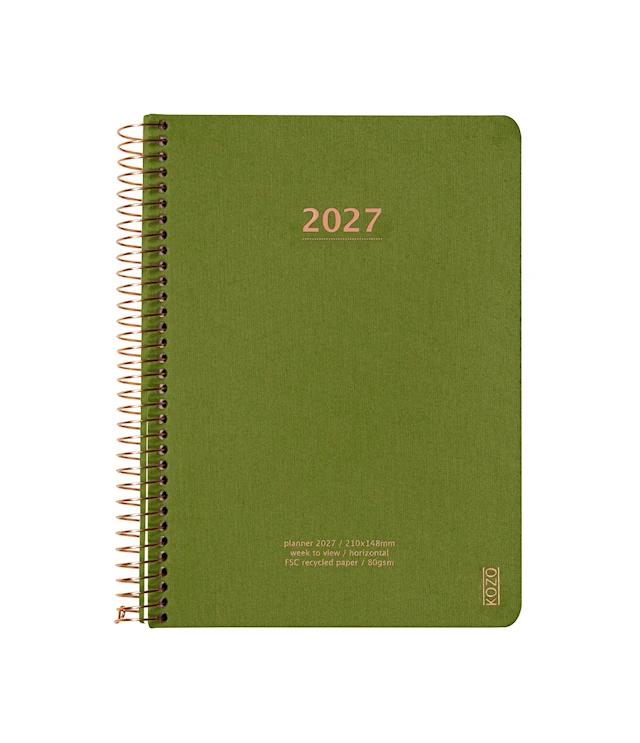 Kalenteri 2027 A5 Viikko Per Aukeama Olive Green KOZO