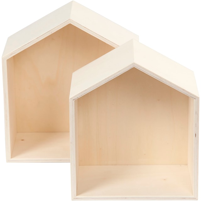 Tuotekuva 1 - Säilytyslaatikot, talot, Kork. 22,5+25 cm, S: 12,5 cm, Lev: 19,5+22,5 cm, 2 kpl/ 1 set