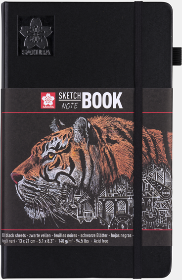 Skissbok 13x21 cm 80 sidor svart papper 140g Sakura