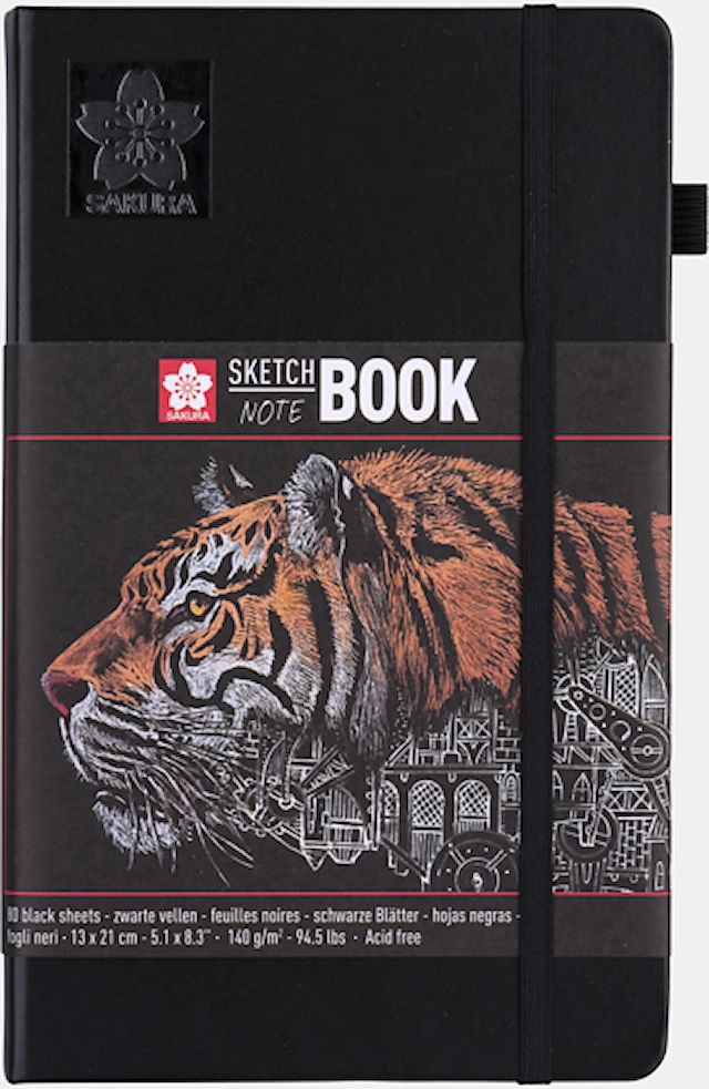 Skissbok 13x21 cm 80 sidor svart papper 140g Sakura