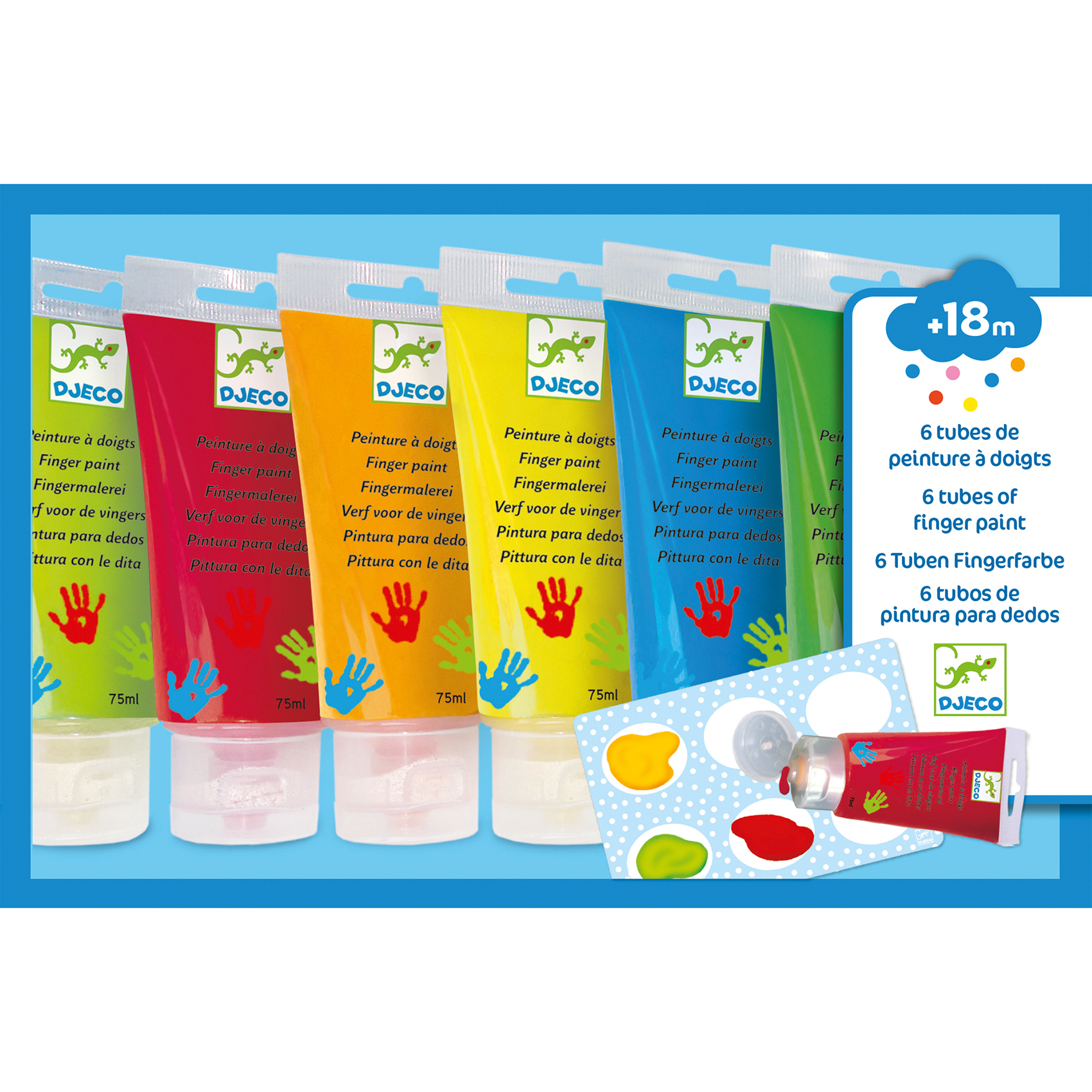 Fingerfärg Standardfärger från 18 månader 6-pack Djeco