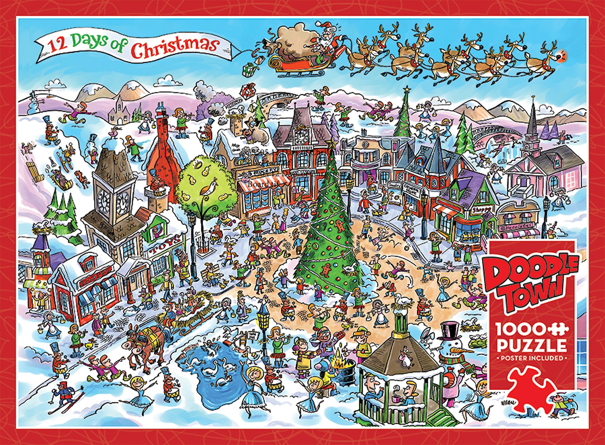 Produktbild för Pussel Random Cut - DoodleTown: 12 Days of Christmas 1000 bitar, Cobble Hill