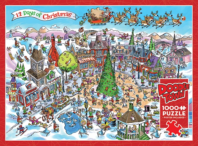 Pussel Random Cut - DoodleTown: 12 Days of Christmas 1000 bitar, Cobble Hill