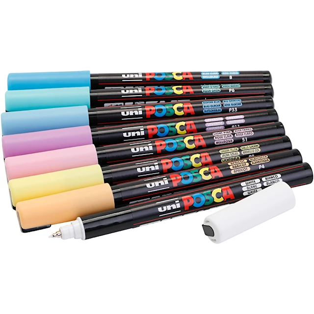 Posca-Tussisetti 8 kpl Pehmeitä Värejä PC-1MR-kärki 0,7mm