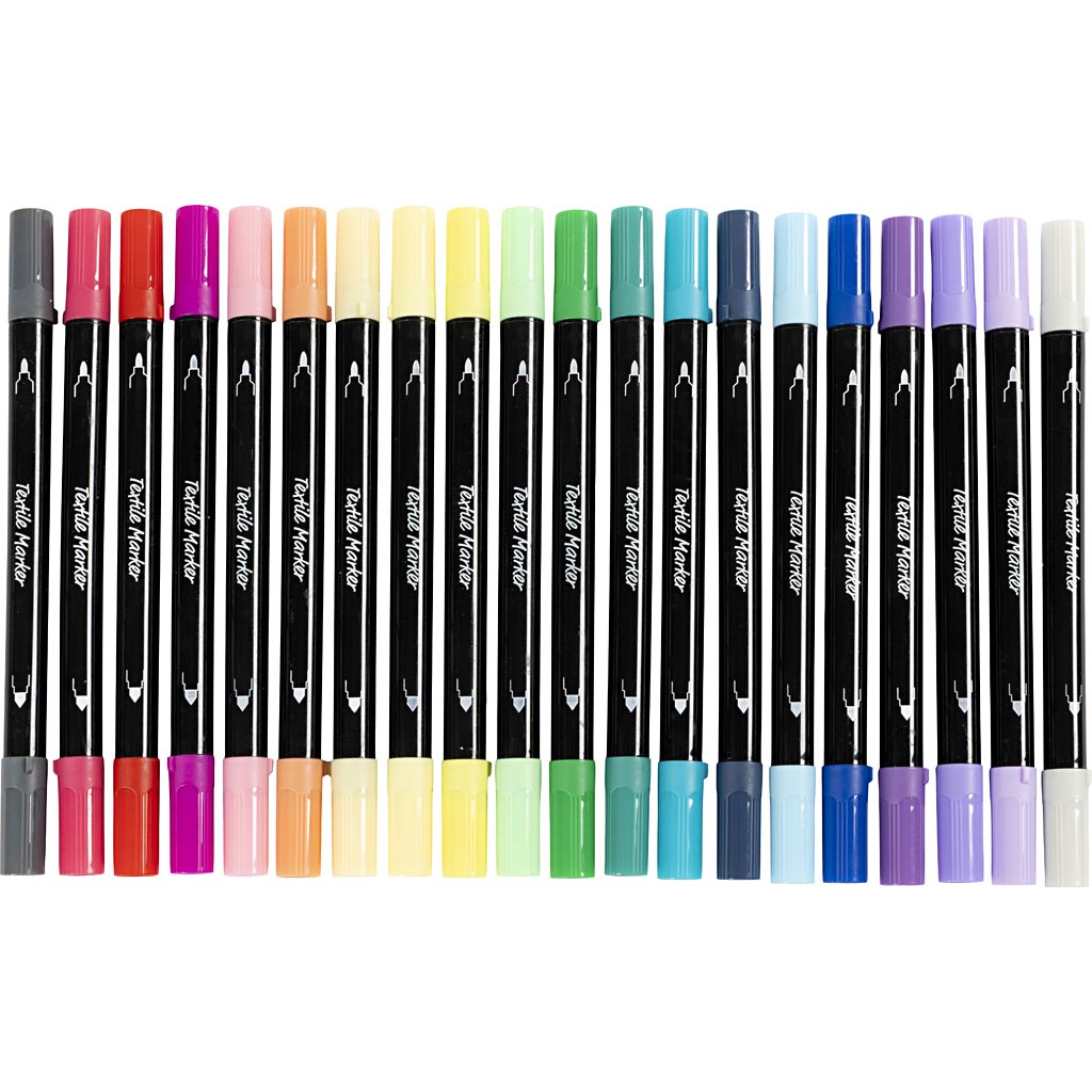 Textiltuschpennor spets 2,3+3,6mm kompletterande färger 20 st/1 förp