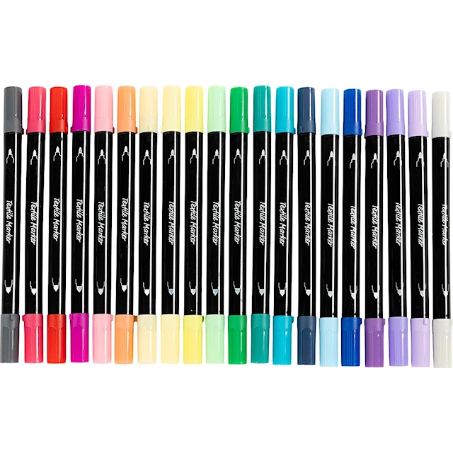 Tekstiilitussit, paksuus 2,3+3,6 mm, lisävärit, 20 kpl/ 1 pkt