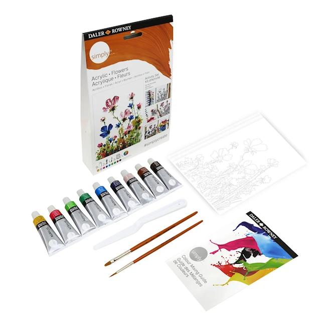 Aktiviteettisetti 'Kukat' Akryylimaali, Daler-Rowney Simply