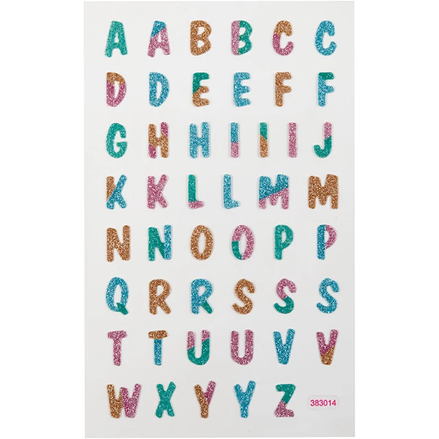 Glitterstickers, Bokstäver Glitter, 10x16 cm, 1 Ark