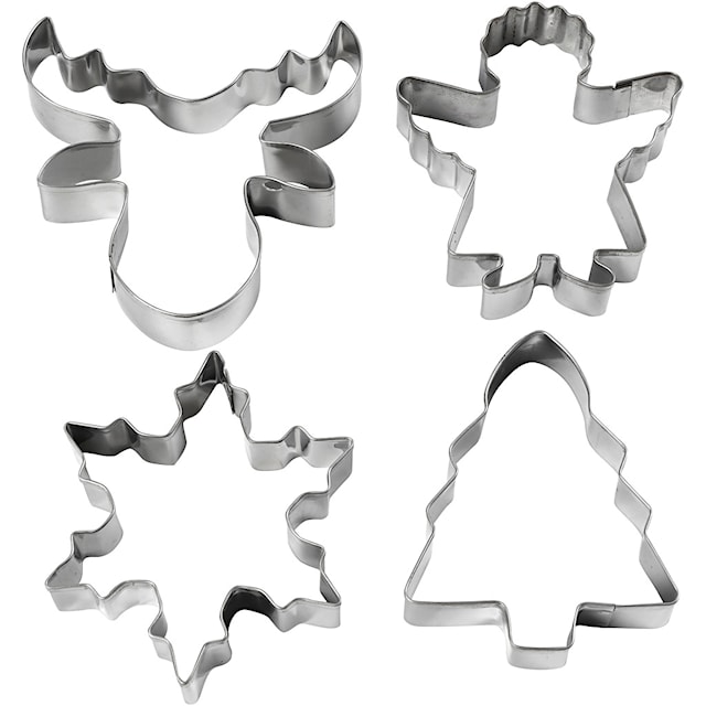 Tuotekuva 1 - Metallimuotit, joulukuusi, enkeli, poro, lumihiutale , Kork. 8 cm, 4 kpl/ 1 pkt
