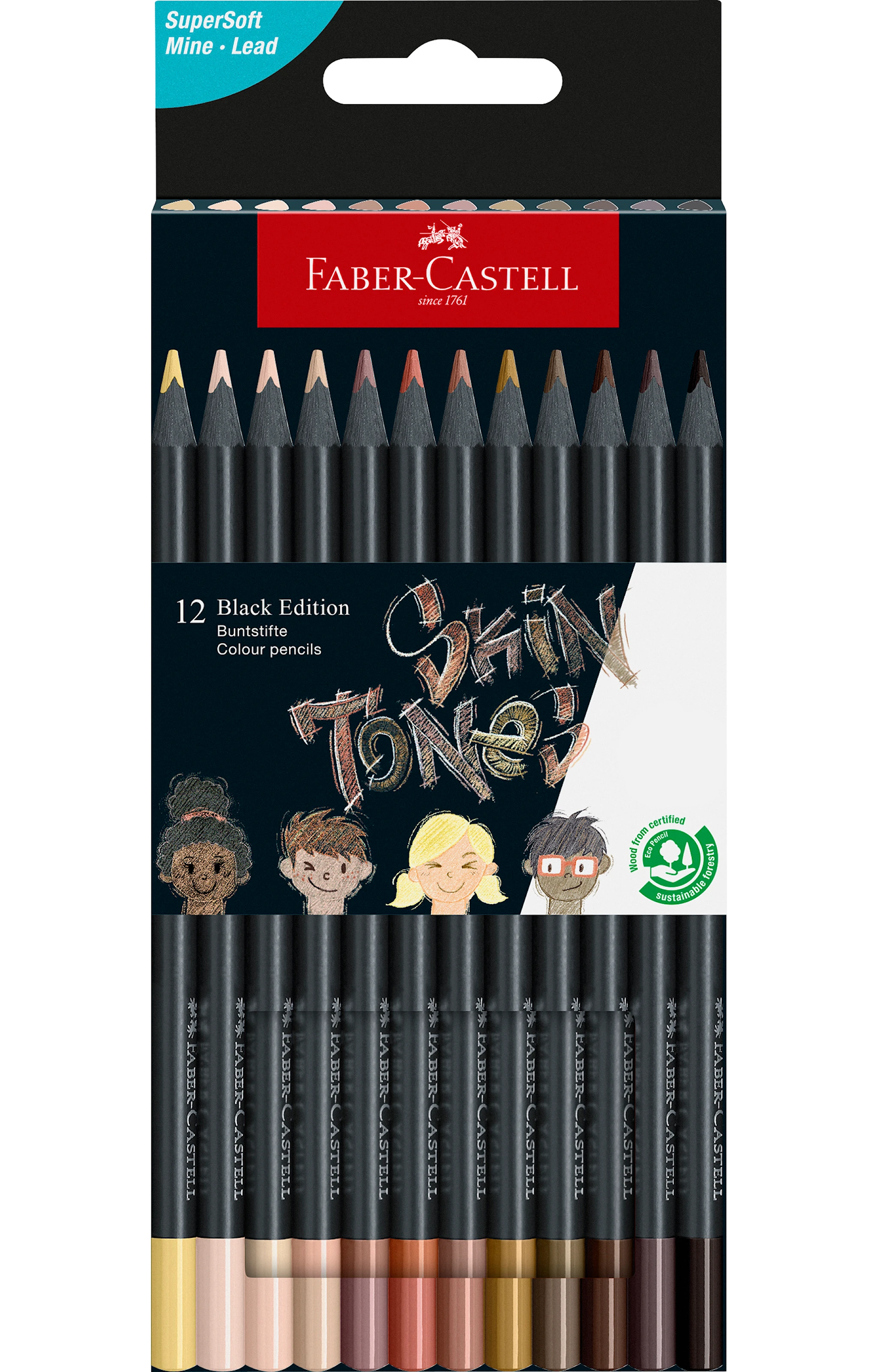 Produktbild för Färgpennor Black Edition Skintones 12-p Faber-Castell