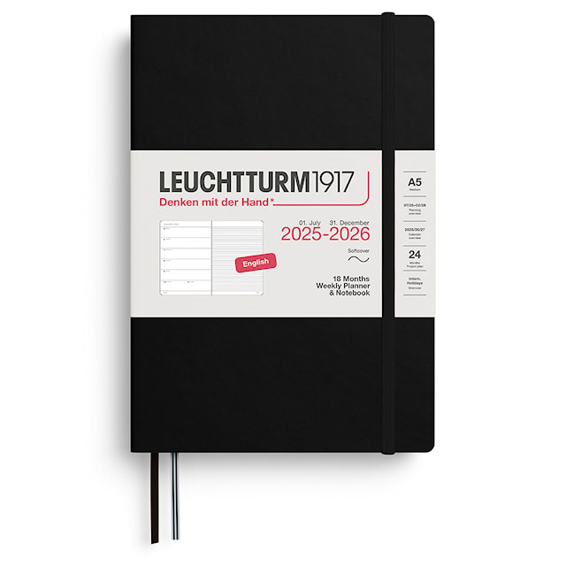 Kalenteri A5 18kk 25–26 Viikkosuunnittelija/Muistikirja Soft Black Leuchtturm1917