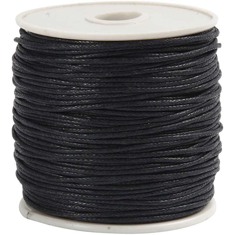 Bomullssnöre Vaxat 1 mm x 40 m Svart
