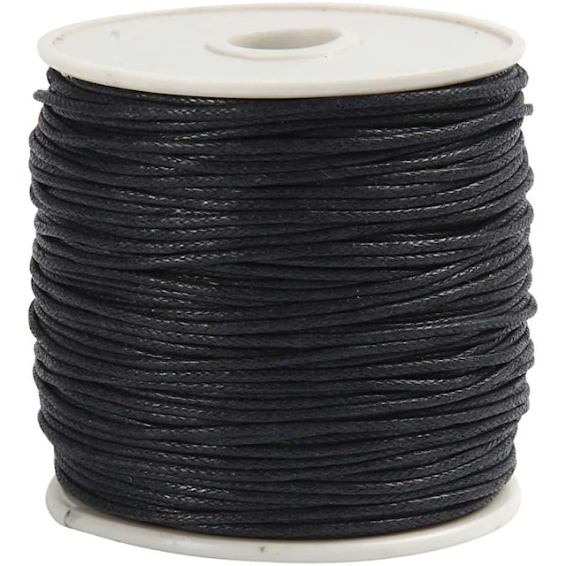 Puuvillanyöri, paksuus 1 mm, vahattu, musta, 40 m/ 1 rll