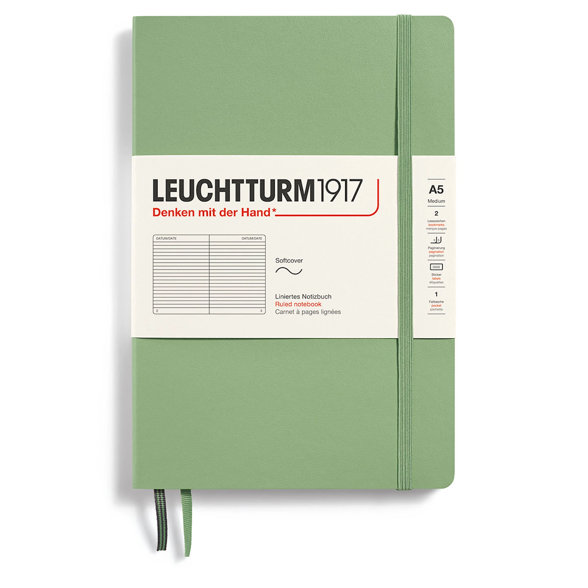 Produktbild för Anteckningsbok A5 Soft Linjerad Sage Leuchtturm1917