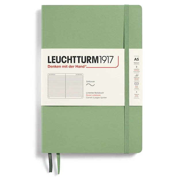 Muistikirja A5 Pehmeäkantinen Viivattu Salvia Leuchtturm1917